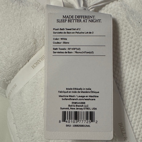 Boll & Branch Classic White Bath Towels Set of 2 - Picture 3 of 6